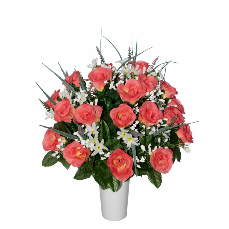 πλαστικά λουλούδια για μνήματα σομόν τριαντάφυλλο 333 768x768