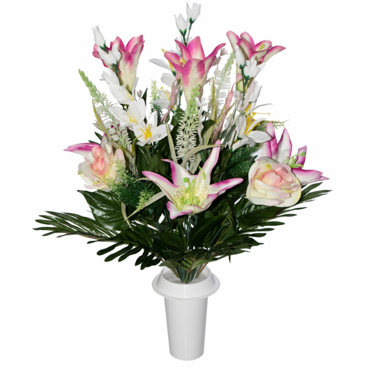 πλαστικά λουλούδια για μνήματα τριαντάφυλλο κρίνο 582 768x768